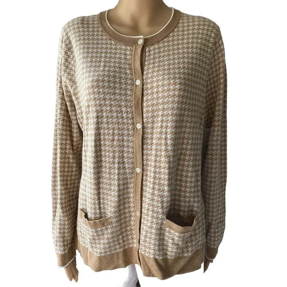 Lands End Women's XLp 18 Supima Cotton Jacquard Knit Pocket Cardigan Sweater - Picture 1 of 6